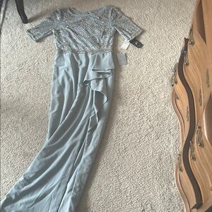 NWT 279$Adrianna Papell Nordstrom blue & Silver Beaded Evening Gown with Sequins
